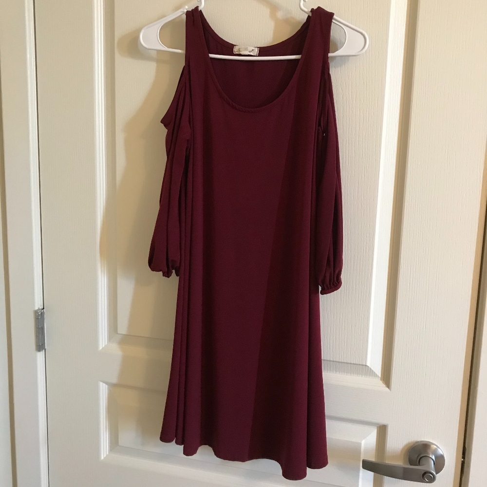 Maroon open shoulder dress